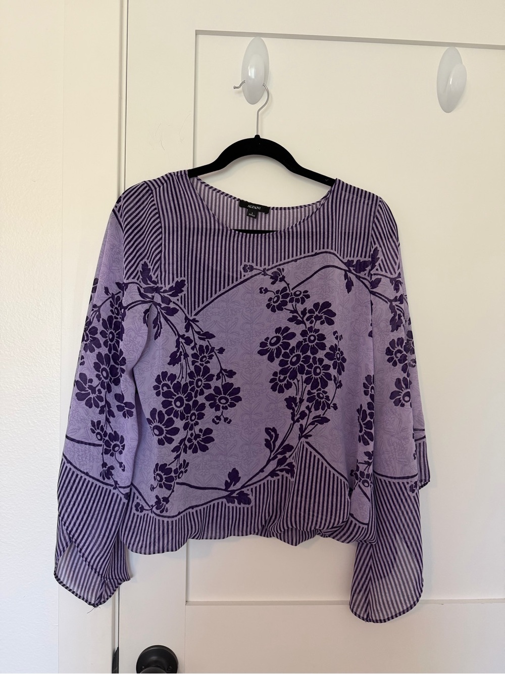 Alfani Lavender and Deep Purple Floral Scoop-Neck Sweater
